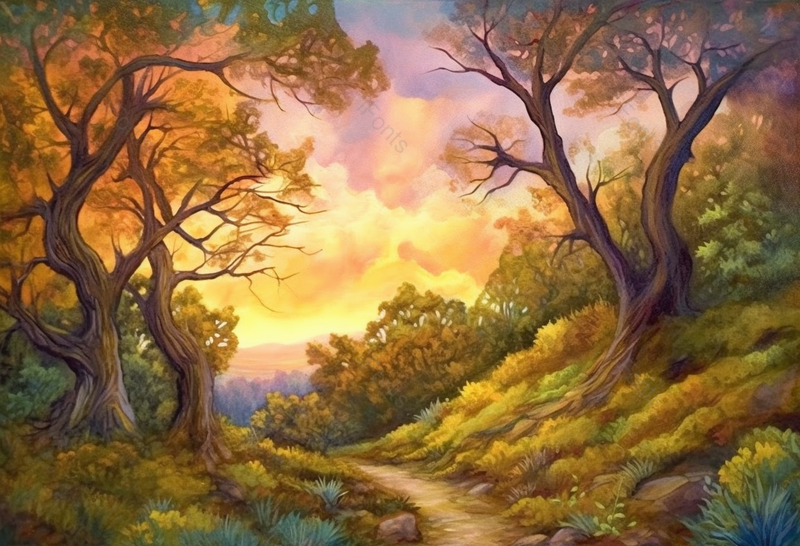 童话森林山坡夕阳油画,插画/手绘图,插画/手绘图库,插画/手绘图下载,插画/手绘